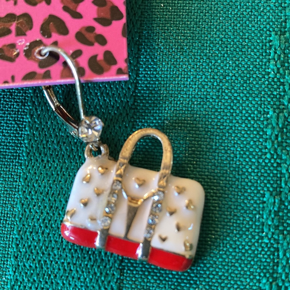 Vintage Betsey Johnson Handbag Earrings With Rhinestones - Picture 2 of 4